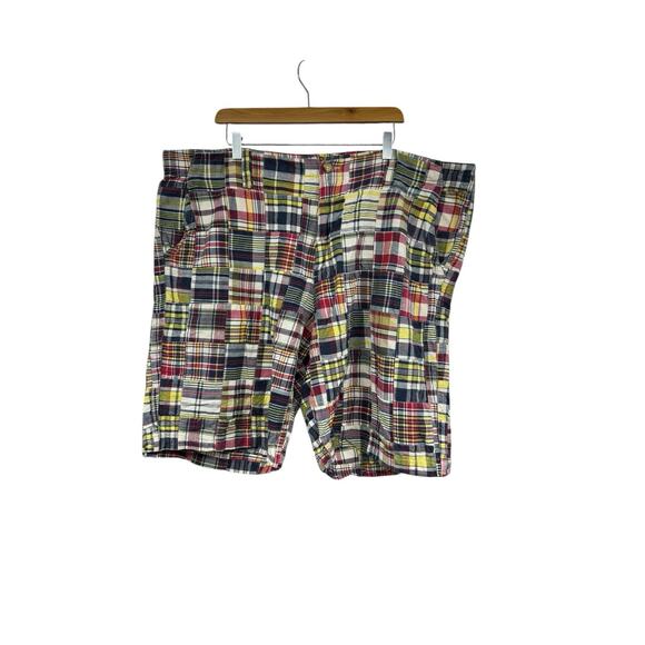 Old Navy Mens Patchwork Plaid Long Shorts Sz 44 Blue Vacation Y2K Preppy Cotton - Picture 1 of 7